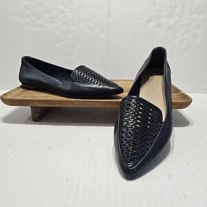 Essex Lane Navy Blue Flats Size 7.5 Pointed Toe Leather Lattice Cut Vamp Loafer